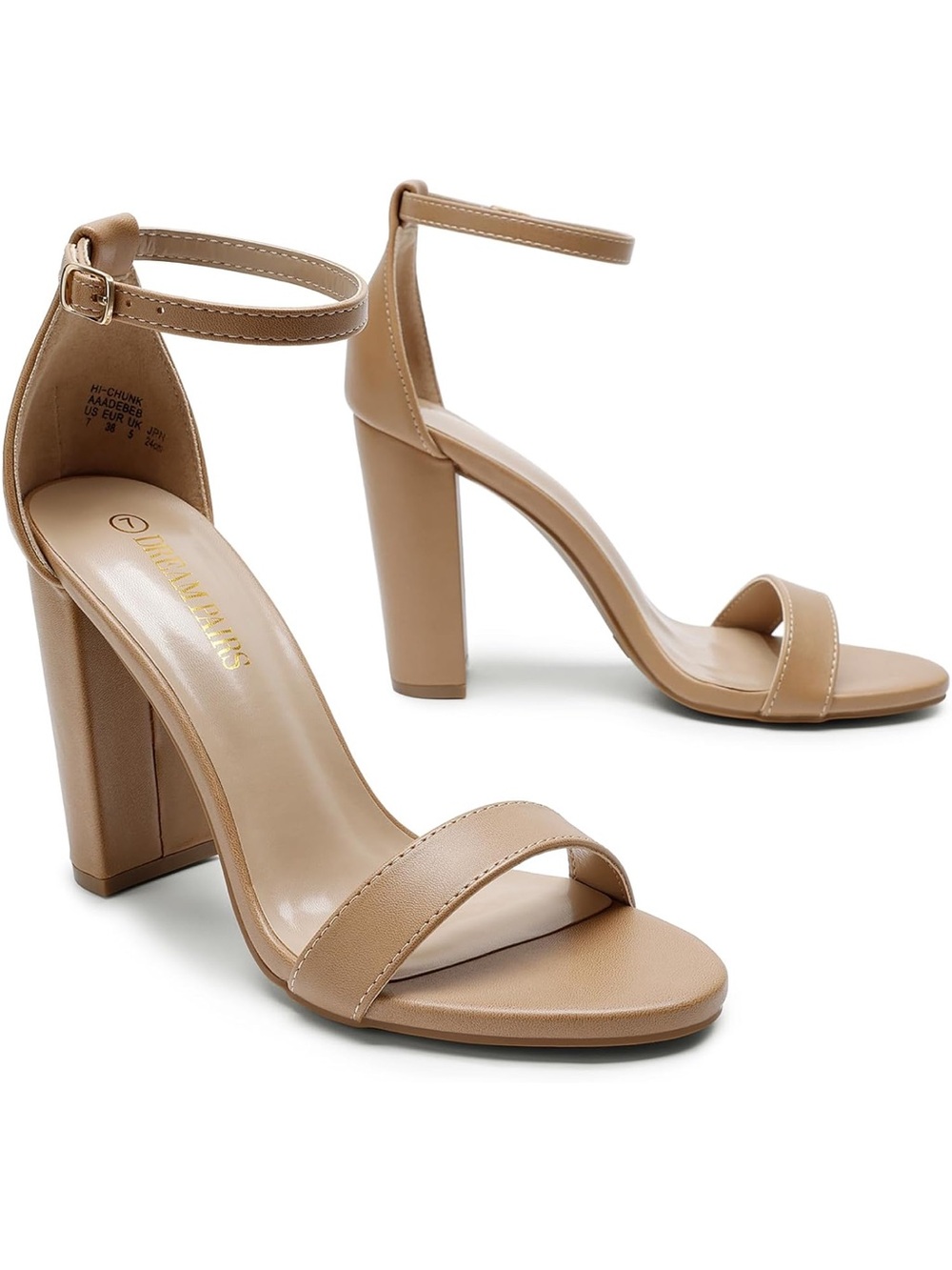 DREAM PAIRS Hi-Chunk High Heel Pump Sandals Nude PU Size 5.5 Block Heel NWB⁠ - Picture 11 of 14